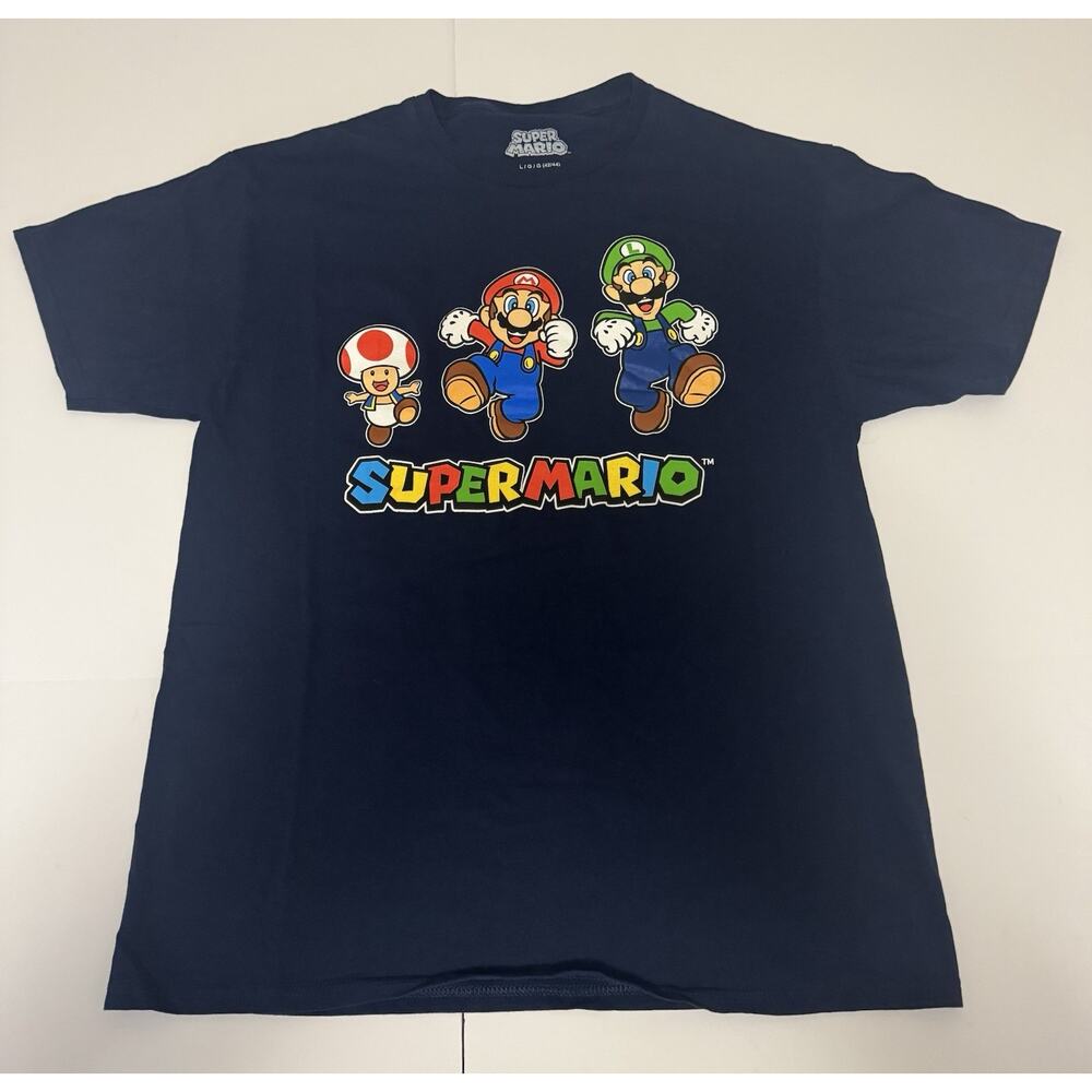 Super Mario Mens Graphic Crew Neck T-Shirt Mario Luigi Toad Sz L Nintendo